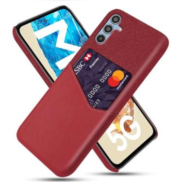 Imagem de Capa para Samsung Galaxy M35 5G,Tela e tampa de couro PU,Anti-deslizante,Resistência à impressão digital,Caso de proteção de 360°com 1 slot de cartão atrás-Red