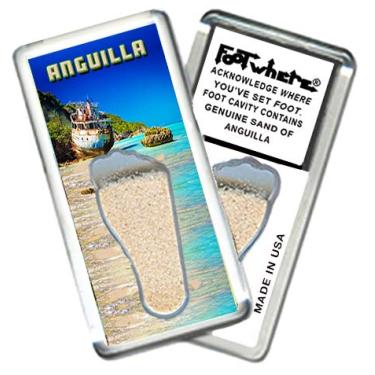 Imagem de Ímã de geladeira "FootWhere" de Anguilla (ANG205 - Naufrágio). Lembrança de destino autêntica reconhecendo onde você colocou o pé. Solo genuíno de localização em destaque envolto dentro da cavidade do