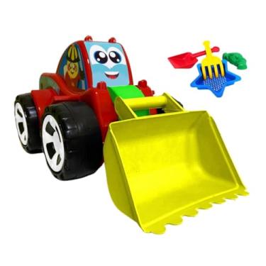 Imagem de Caminhão Trator Truck com Pá Carregadeira Articulada, Brinquedo para Areia e Praia, BG Kids (VERMELHO)