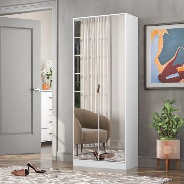 Imagem de Armário Multiuso Sapateira com Espelho 2 Portas Grife Branco Demóbile