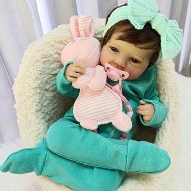Imagem de Bebê Reborn Menina Olhos Abertos Artesanal Realista Cabelo Implantado Fio A Fio