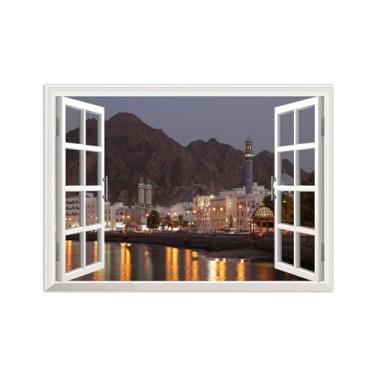 Imagem de Impressões Janela Falsas-Casa montanha-Paisagem Urbana Pinturas em Tela-Quadro para Decoração Sala de Estar 50x70cm Sem Moldura