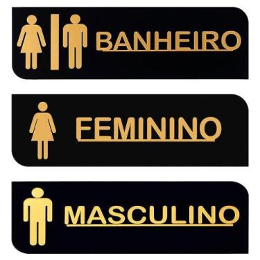 Imagem de Kit 3 Placas Acrílicas Banheiro Feminino Masculino E Unissex - Vihluz 