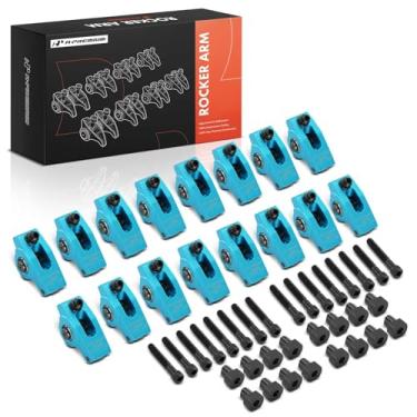 Imagem de A-Premium 16 peças de braços balancim de rolo de motor de alumínio azul com rolamentos de agulha compatíveis com Ford 302 351 proporção de 1,6, pinos de 5/40.6 cm