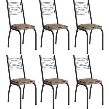 Imagem de Kit 6 Cadeiras Aço Carbono Tubular Metálica Acabamento D-25 Luana Preto-rattan
