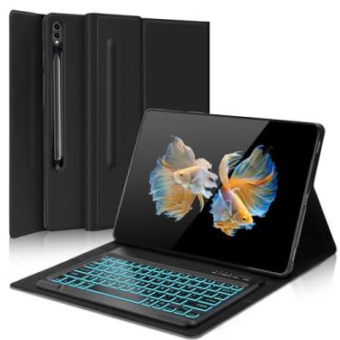 Imagem de Capa com teclado para Galaxy Tab S10 Ultra/S9 Ultra - teclado retroiluminado de 7 cores, capa protetora inteligente com suporte para caneta S para Samsung Galaxy Tab S9 Ultra 2023/S8 Ultra 2022 de