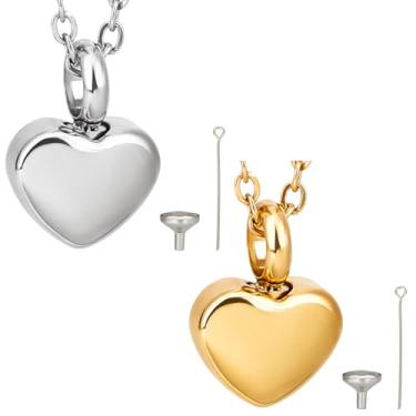Imagem de CREATCABIN 2 pacotes de colares pequenos de urna de coração para cinzas joias de cremação de coração para cinzas joias de urna memorial de aço inoxidável pingente de lembrança à prova d'água para