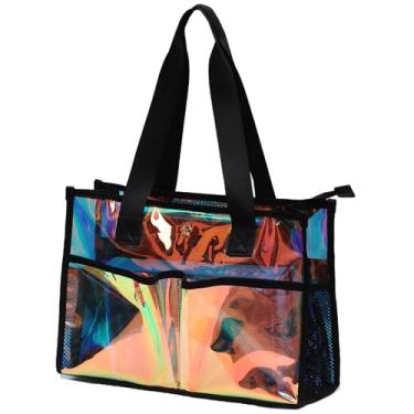 Imagem de Bolsa feminina iridescente, transparente, impermeável, grande, praia, piscina, cruzeiro, férias essenciais, Preto, Tendência