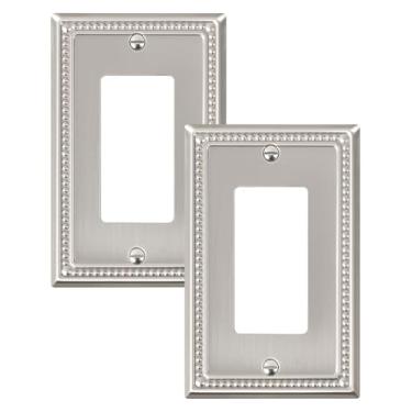 Imagem de TREEWELL Pacote com 2 placas de cobertura decorativa, placas decorativas para interruptores e tampas de tomada, placas de parede de metal níquel escovado para tomadas elétricas, receptáculos, tomadas