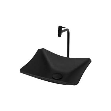 Imagem de Kit Cuba/Pia de Vidro + Torneira Link + Valvula Click Up inteligente Preto Fosco pra Banheiro Lavabo 35cm(Retrô 38)