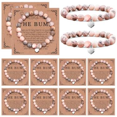 Imagem de Huquary Conjunto de 12 pulseiras de chá de bebê para convidados com mensagem da The Bump Card Charm Pulseiras de chá de bebê para presentes de agradecimento revelação de gênero, 7-10inch, pedra