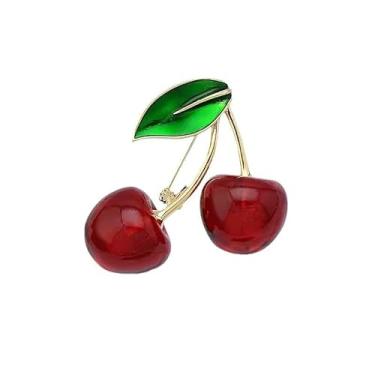 Imagem de Peasimy Broche de cereja fofo para mulheres, broche de lapela de frutas vermelhas esmaltadas para blusa, jaqueta, chapéu, cachecol, Large, Metal, Sem Pedra Preciosa