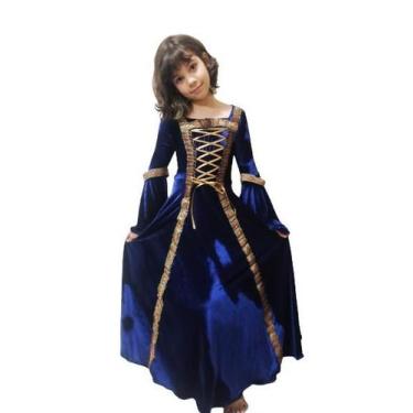 Imagem de Vestido medieval tradicional Infantil Azul Marinho - Princesa Urbana, 