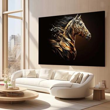 Imagem de Quadros Decorativos para Quarto Sala 90x60 Cavalo Luxo Dourado Grande Escritório Hall