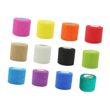 Imagem de harayaa 12x Bandagem Coesiva Envoltório Veterinário Fácil de Rasgar 12 Cores Autoadesivas Elásticas Atléticas para Esporte Polegar Pulso Dedo, 7.5cm