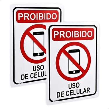 Imagem de 2 Placas Proibido Uso De Celular 20x15 Aviso Sinalização - SPORTINOX