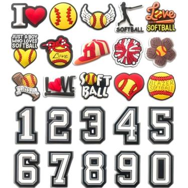 Imagem de Pingentes de crocodilo de softbol e números para meninos e crianças, 25 peças de alfinetes de decoração de calçados esportivos para tamancos, acessórios de sapatos para presentes de festa infantil