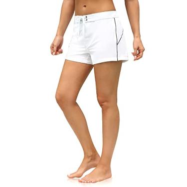 Imagem de Rocorose Shorts de surfe feminino cintura elástica verão Havaí praia tronco com cordão branco 2GG