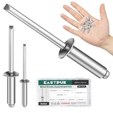 Imagem de EASTPUK Kit sortido de 210 peças de 1/20.3 cm 3/40.6 cm Alumínio Blind Pro Rivets Sortido, 8 tamanhos de cabo de alumínio e mandril pop rebites de aço
