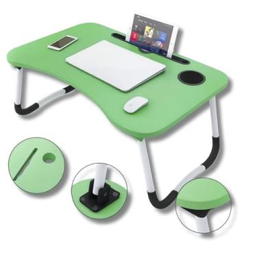 Imagem de Mesa Dobrável Portátil Para Notebook | Com Suporte Para Celular e Porta-Copos | Ideal Para Cama, Sofá e Escritório (Verde)