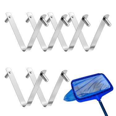 Imagem de Yuomeaz 6 peças de clipe de escova de piscina, clipe em forma de V, clipes de escova de piscina de aço inoxidável para postes, clipes de botão de mola de pino duplo para skimmers piscinas escovas de