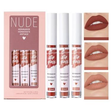 Imagem de Batom fosco para mulheres | Mancha para batom Longwear | 3 peças de maquiagem líquida para lábios, copo antiaderente, cor altamente pigmentada, kit de brilho labial para presente para meninas e Pinnkl