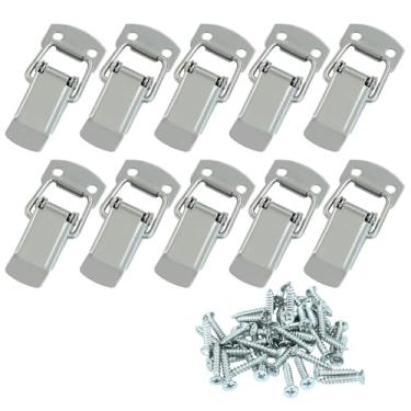 Imagem de Bivethoi Pacote com 10 travas com mola, trava de mola de aço inoxidável com orifício de cadeado para armário, caixa de madeira, caixas de ferramentas e porta-malas (prata, médio)