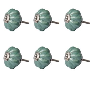 Imagem de Kit 6 Puxador Maçaneta Abóbora Em Cerâmica Para Decoração Móveis Gavetas Armários Estilo Sofisticado Delicado Funcional Charme Único (Verde Água)