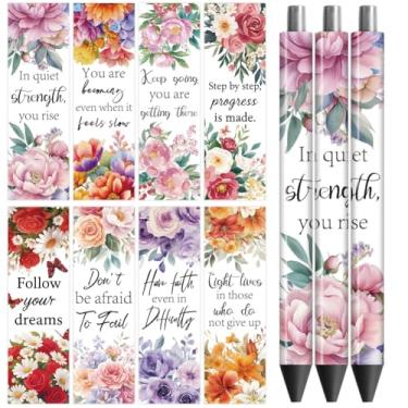 Imagem de Peacoblue Adesivo de transferência UV DTF com flores e citações famosas - 48 peças à prova d'água impressão HD UV DTF caneta adesivos decalques para caneta lápis personalizada faça você mesmo