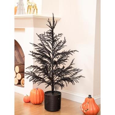 Imagem de Árvore de Natal preta de 91 cm com vaso Norfolk Pinheiro artificial pequena árvore de Natal para varanda da frente, decoração de Natal ao ar livre, interior, decorações de Halloween