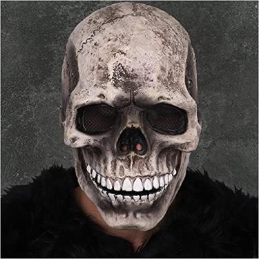 Imagem de CosTribe Creepy Full Head Skull Mask with Moving Jaw Halloween Scary Latex Helmet for Cosplay Party Props. (White)