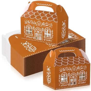 Imagem de Yexiya 24 caixas de presente para casa de pão de gengibre, caixas de presente de Natal para casa de pão de gengibre, lembrancinhas de festa, sacolas de presente de papelão marrom para biscoitos