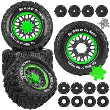 Imagem de RCYouHott RC Truck Tires Wheel for 1/10 Big Rock Granite Vortek 3s / Stampede Rustler RC Car,4-Pack RC Wheels Tires,Black-Green