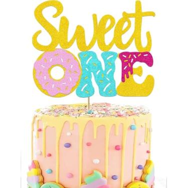 Imagem de Donut Sweet One Cake Topper Donut One Cake Decorations Glitter Donut Theme First Happy Birthday Decorations for 1st Birthday Girl Boy Donut Baby Shower Party Supplies
