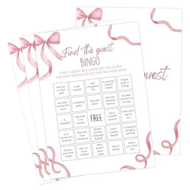 Imagem de Pink Bow Baby Shower Games, Pink Find The Guest Bingo Game para 30 convidados com cartas de jogo, revelação de gênero, suprimentos e decorações para chá de bebê (DV04)