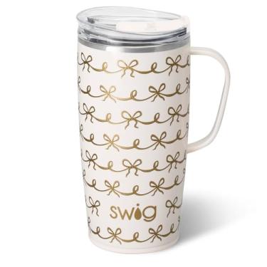 Imagem de Swig Life Caneca de viagem de 623 g, copo isolado com alça e tampa, caneca de café de viagem, compatível com porta-copos, copo de aço inoxidável de 623 g, reutilizável isolado com tampa (bonito em