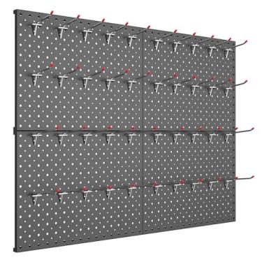 Imagem de TORACK Painéis e ganchos de metal para garagem, bancada, loja, galpão organizador de ferramentas com furos de 1/20.3 cm e 1/10.2 cm, quadro modular montado na parede com ganchos de pegboard (preto)