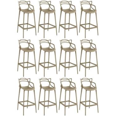 Imagem de Kit 12 Banquetas Allegra com Encosto Design Cozinha/bancada - Nude
