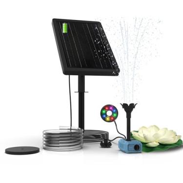 Imagem de Bomba de fonte solar com reserva de bateria de 4400 mA, bombas de lago, banho solar de pássaros, almofadas de lírio para lagoas, painel solar de 8,5 W, plantas de lago, jardim aquático (branco)