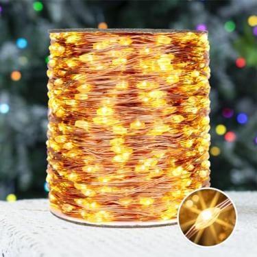 Imagem de PCORES Luzes brancas quentes de 200 metros com fio de cobre com controle remoto, temporizador, 600 LEDs, ideal para quarto para jardim, árvore de Natal, festa de casamento (interno/externo)