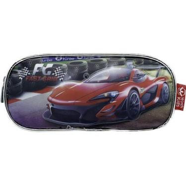 Imagem de Estojo escolar simples carro Fast Grid preto cromado Winth