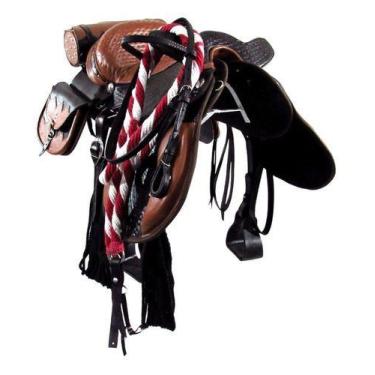 Imagem de Sela De Cabeça Marrom e Caramelo Australiana Porta Whisky C/Alforje 16