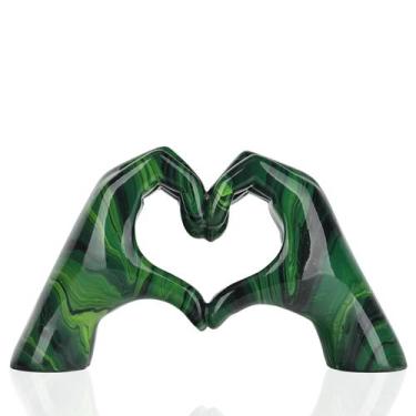 Imagem de Escultura DOVDOV Resina Fluida Verde Decoração de Coração 15cm