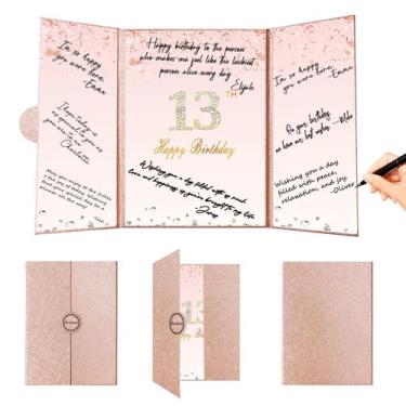 Imagem de Decorações de aniversário Crenics Rose Gold 13th com livro de assinatu