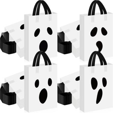 Imagem de Gersoniel 100 peças de sacolas de plástico para presente de Halloween com alça ou travessuras fantasma sacola de doces para guloseimas ou truques para decoração de festa de Halloween