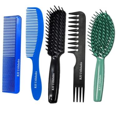 Imagem de Kit Pentes e Escovas Profissionais – Pente Jacaré, Marido, Tradicional + Escova Raquete Vazada e Oval – Desembaraçar, Modelar e Finalizar Todos os Tipos de Cabelo – RJI Utilidades
