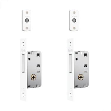 Imagem de Fechadura Trava Auxiliar Stam Tetra 1003 Par Inox Branco