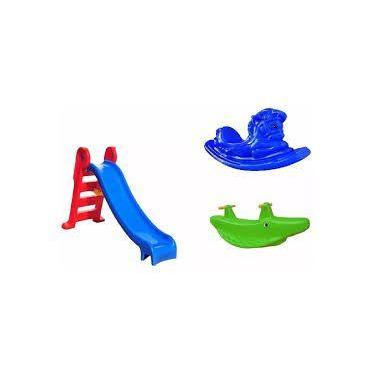 Imagem de Kit escorregador médio 3 degraus + gangorra jacaré .gangorra cavalinho