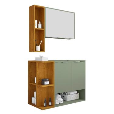 Imagem de Gabinete Banheiro Ibiza 2 Portas Armario 2 Portas Espelheira Pistache-Naturale