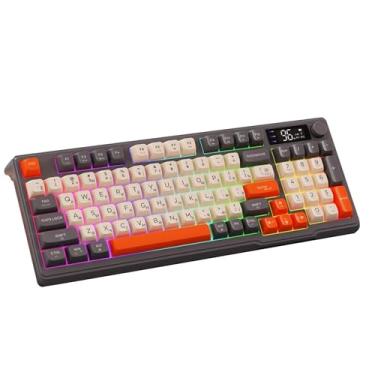 Imagem de Generic Teclado mecânico russo 38,5x14,5 cm, confortável, ergonômico, leve, PBT, 96 teclas com 2 modos, Laranja Preto